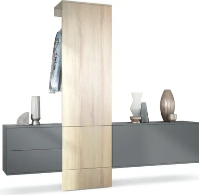 Produktbild von Vladon Garderobe Carlton Set 1, Germany, Flur-Garderobe aus Deko-paneel, Schubladen-Kommode & Schuhschrank, Anthrazit matt / Eiche sägerau (209 x 193 x 35 cm)