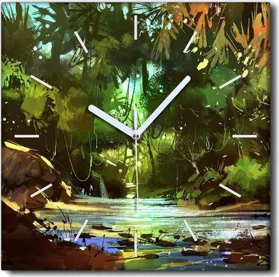 Produktbild von Coloray Uhr auf Leinwand 30x30 cm Wand Uhr Dekoration Wohnzimmer Segeltuch weiße Zeiger -Dschungel Tropics Wald.