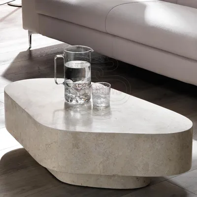 Produktbild von Trapezio - Couchtisch (100 x 52 x 28 h) aus beigem Fossilstein