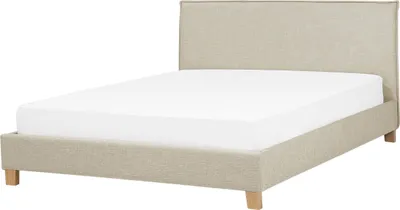 Produktbild von BELIANI Polsterbett Beige 140 x 200 cm Mit Lattenrost Hohe Kopfteil Leinenoptik Klassisch