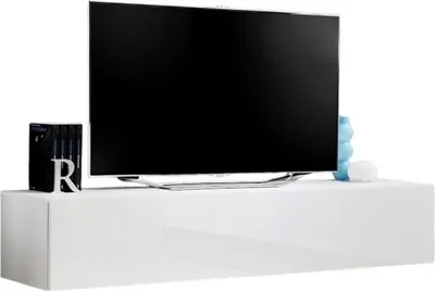 Image de Meuble TV suspendu FLY – Design moderne – Blanc brillant – Système Push to Open