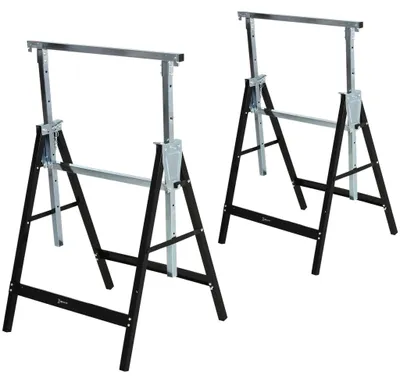 Zdjęcie produktu dla Kozioł Piłowy Z Regulacją Wysokości, Składany, Metalowy, Czarny, 68X56X80-130Cm, Nośność Do 200Kg