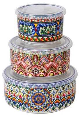 3er-Set Keramikschüsseln mit Deckel, 330/600/950 ml