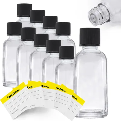 Produktbild von 10 x 30ml Tröpfler-Flasche, Klarglas, schwarzer Deckel