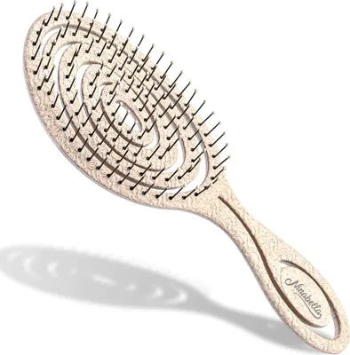 Produktbild von Ninabella Bio Haarbürste ohne Ziepen für Damen, Herren & Kinder - Entwirrbürste auch für Locken & Lange Haare - Einzigartige Profi Detangler-Bürste mit Spiralfeder Limetten Natur