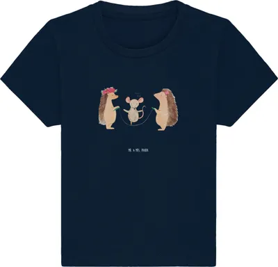 Produktbild von Mr. & Mrs. Panda Babyshirt Igel Seilhüpfen 0. - 6. Monat - French Navy - Geschenk,  T-Shirt, Lustige Sprüche, Kindergarten, Organic Baby, Kinder, Kleinkind, Maus