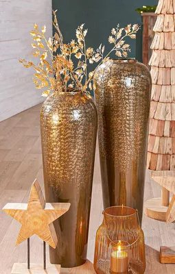 Produktbild von Gilde Bodenvase, bauchig, "Whisper", Metall, beige, goldfarben, VE 1, H. 95 cm, D. 30 cm 58125 4063387581254
