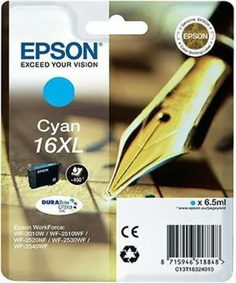 Image de Epson 16XL - Taille XL - cyan - original - cartouche d'encre - pour WorkForce WF-2010, WF-2510, WF-2520, WF-2530, WF-2540, WF-2630, WF-2650, WF-2660 (C13T16324010)