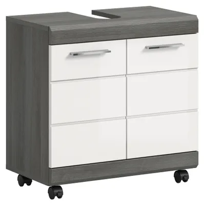 Produktbild von Waschbeckenunterschrank >Scout< in Rauchsilber/Weiß hochglanz - 60x60x34 (BxHxT)