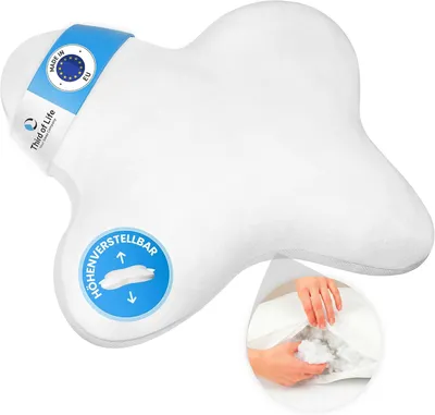 Produktbild von Höhenverstellbares Schmetterlingskissen - von Schlafexperten entwickelt, Ergonomisches Kopfkissen für Seitenschläfer mit Duo-Hohlfaserfüllung und atmungsaktiven Mesh-Streifen, Pillow EU