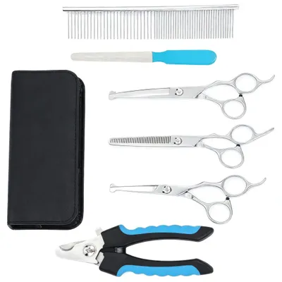 Imagen del producto de Elzusha - Juego profesional de tijeras para peluquería canina y felina - 6 piezas, acero inoxidable