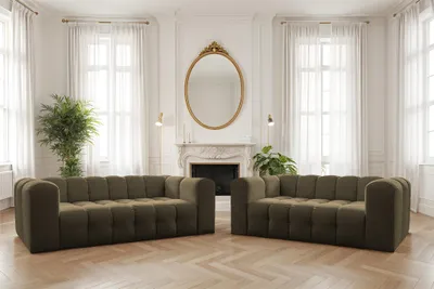 Produktbild von Sofaset Designersofa SOLVIE 3-4 in Stoff Moly Moosgrün