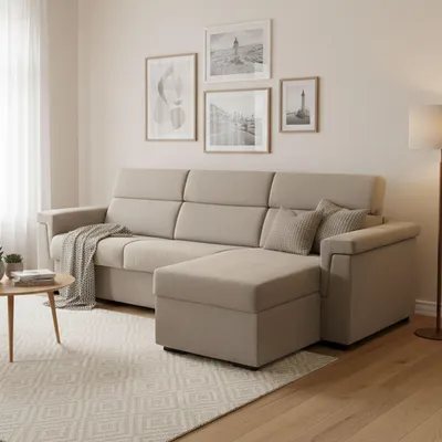 Immagine prodotto di Ganzaria - Divano Letto con Penisola, 285x160 cm Grigio Tortora, Sfoderabile Italy