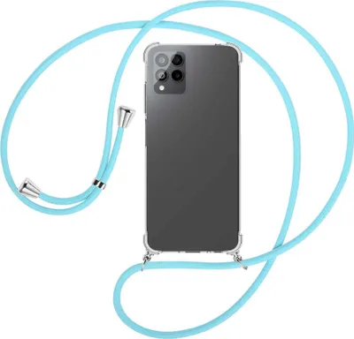 Produktbild von Handykette Backcover-Schutzhülle mit Band (Metall silberfarben) für Telekom T Phone Pro, T-Mobile Revvl 6 PRO 5G - himmelblau