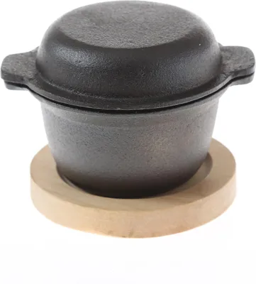 Gusstöpfchen mit Deckel und Holzuntersetzen - D: 10cm - H: 9cm - Inhalt: 0,3L