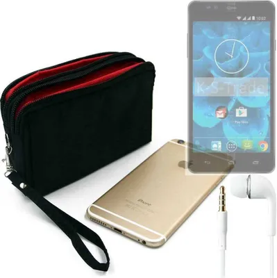 Produktbild von TOP SET kompatibel mit Qilive Q4 5.5 Handy Hülle Gürteltasche schwarz + Kopfhörer Travel Bag Travel-Case mit Diebstahlschutz praktische Schutz