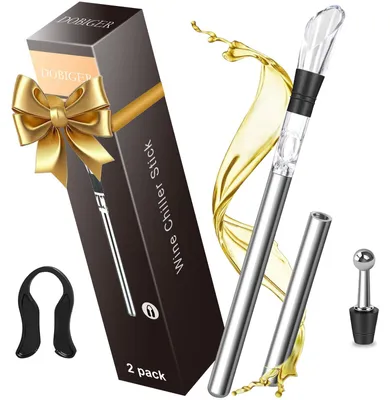Wein-Kühlstab Set 2er, Edelstahl, 5-in-1 mit Ausgießer