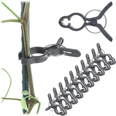 Produktbild von Famanu Pflanzenclips 10 Stück - 7,5 x 5,5 cm - für Tomaten, Gurken, Rosen und andere Kletterpflanzen - Halter für Rankpflanzen - grau