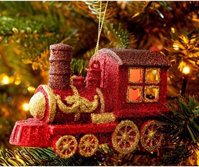 Produktbild von Christbaumschmuck Kunststoff Glitzer Lokomotive 12cm rot / gold
