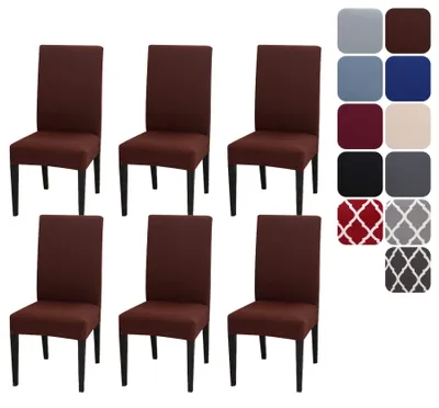Produktbild von Set mit 6 elastischen Stuhlhussen für Esszimmerstühle, abnehmbare und waschbare Stuhlschoner, dekorative Stuhlhussen für Zuhause, Küche, Hotel, Restaurant, Bankett, Hochzeit, Party