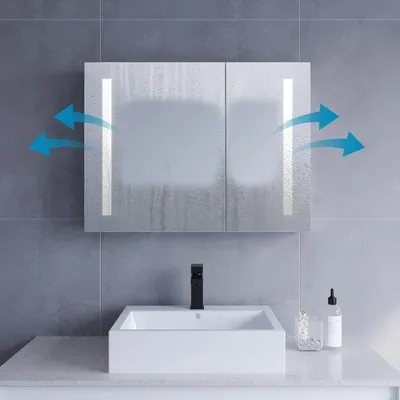 Produktbild von LED Spiegelschrank 80x60 cm mit Rasier-Steckdose und Infrarot IR Sensor Badspiegelschrank dimmbar Beschlagfrei IP44 Anti-Beschlag