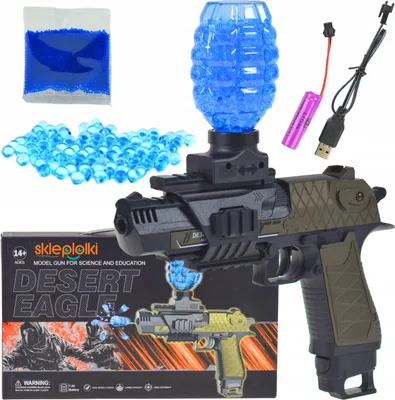 A toy gun with accessories and packaging against a white background.