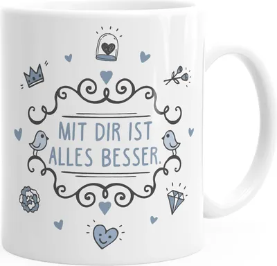 Produktbild von Kaffeetasse mit Botschaft Geschenk Weihnachten Geburtstag Muttertag Dankeschön Präsent Überraschung Moonworks® Mit dir ist alles besser weiß Keramik-Tasse