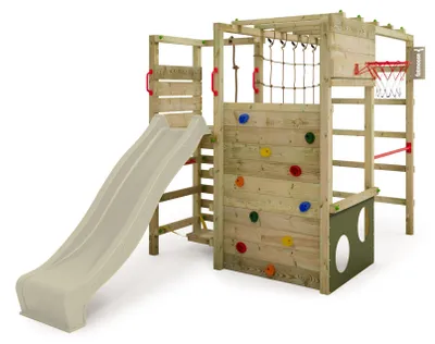 Immagine prodotto di Struttura da gioco per bambini FATMOOSE ActionArena Air XXL, scivolo color salvia, telo color verde oliva