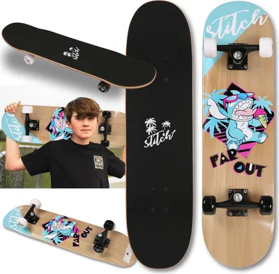 Obrázek produktu pro Stitch DISNEY Dětský dřevěný skateboard 79 cm, protiskluzový, VELKÝ, lehký a stabilní až do 100 kg