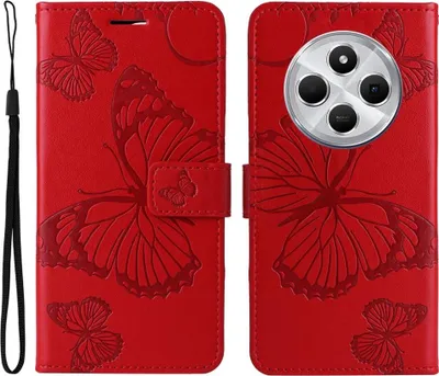 Produktbild von Xiaomi Redmi 14C Hülle - Coverup Schmetterlinge Klapphülle - Rot