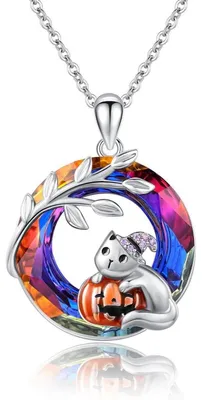 Image de Collier avec pendentif en forme de chat, en argent sterling 925 et cristal, longueur 45 + 5 cm