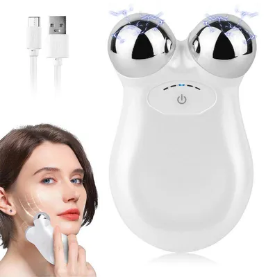 Produktbild von Microcurrent Gesichtsmassagegerät 5 Stufen, 335 µA, 350 mAh Akku, USB Gesichtsroller für Gesicht, Hals und Hautpflege, Weiß