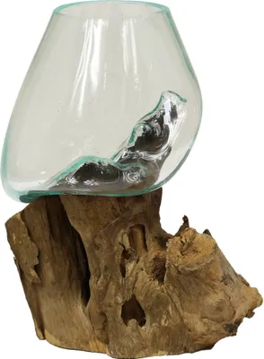 Produktbild von Vase Wurzelglas Teelichthalter Glasvase Glas Deko Unikat Wurzelholz Teakholz Bali Krug Kübel Kanne Dekoglas Nr. 7