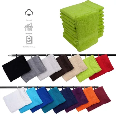 Produktbild von 10er Set Frottee Waschhandschuhe Elegance 16x21 cm 100% Baumwolle 500 gsm Waschhandschuh apfelgrün