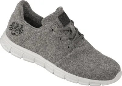 A single grey sneaker is shown against a white background.