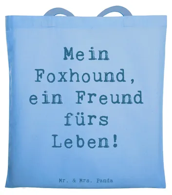 Produktbild von Mr. & Mrs. Panda Shopping Tasche Spruch Foxhound Freund - Sky Blue - Geschenk, Hunderasse, Schultasche, Hunderassen Beschreibung, Jutebeutel, Laptoptasche, Familienhund