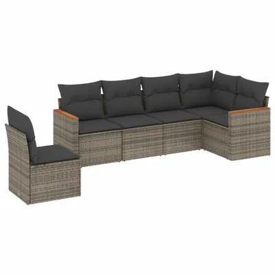 Immagine prodotto di vidaXL Set di divani da giardino a 6 pezzi con cuscini in rattan grigio