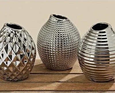 Produktbild von Vase Keramik lasiert silber H 13 cm 3er Set