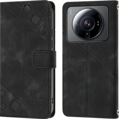 Produktbild von Hülle für Xiaomi 12 Ultra / 12S Ultra Prägung Flip Leder Brieftasche Schutzhülle mit Ständer Schwarz