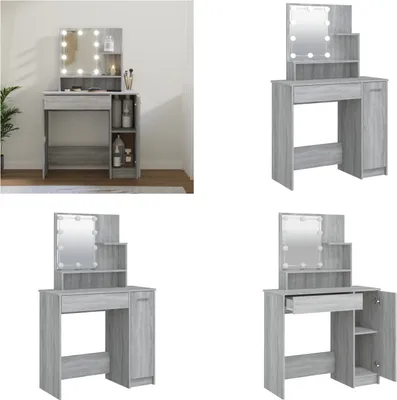 Produktbild von vidaXL Schminktisch mit LED Grau Sonoma 86,5x35x136 cm - Schminktisch - Schminktische - Kosmetiktisch - Frisiertisch