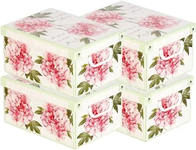 Image de Ibenzoa® : Lot de 4 grandes boîtes de rangement en carton avec couvercle et poignées de transport, en carton renforcé, dimensions 25 x 35 x 17,5 cm – idéales pour les vêtements, les documents, les jouets