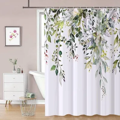 Immagine prodotto di Tenda da doccia Ibenzoa® con motivo floreale – idrorepellente, 100% poliestere, 180 x 200 cm, orlo con peso, inclusi 12 ganci, lavabile a 40°C
