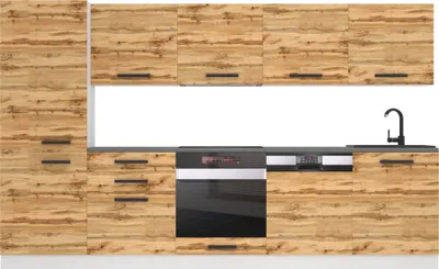 Image de Belini Cuisine bloc Rose - Meubles de cuisine 300 cm Cuisine équipée sans appareils électroménagers avec placards et armoires basses, avec plans de travail, chêne Wotan
