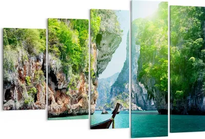 Produktbild von Bild auf Leinwand - Leinwandbild - Boot Klippen Natur Felsen - 150x100cm - Wand Bild - Wanddeko - Leinwanddruck - Bilder - Kunstdruck - Wanddekoration - Leinwand bilder - Wandkunst - EG150x100-2787