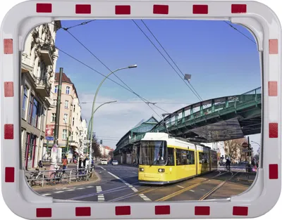 Produktbild von Verkehrsspiegel H600xB800mm Kunststoff,rot/weiß 22m