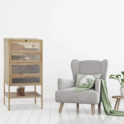 Produktbild von Relaxdays Hamsterkäfig aus Holz, 3 Etagen, Klappen, Sichtfenster, Gitterdach, Nagerkäfig XXL, HBT: 120x60x40 cm, natur