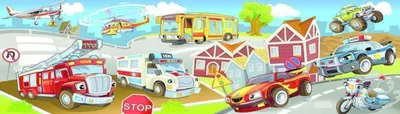 Produktbild von Fototapete - Kids Cars Panorama 350x100cm - Vliestapete