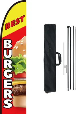 Produktbild von VEVOR Werbefahne mit Federn für Burger-Restaurants mit Mast-Set, Werbefahnen für den Außenbereich von Unternehmen, inkl. 1 Bannerfahne, 1 Mast, 1 Bodenpfahl, Swooper-Flagge für Unternehmen, 5 m