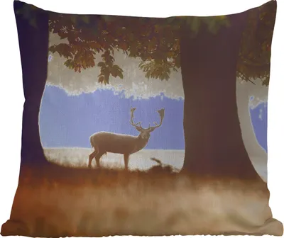 Produktbild von MuchoWow® Outdoor Kissen - Hirsche - Bäume - Wald - 40x40 cm - Wetterfest - Lounge Kissen - Kopfkissen - Interieur - Polster mit Bild
