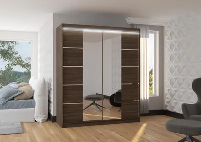 Obrázek produktu pro Zrcadlová skříň 180 cm s LED osvětlením SABLIA - tmavě hnědá